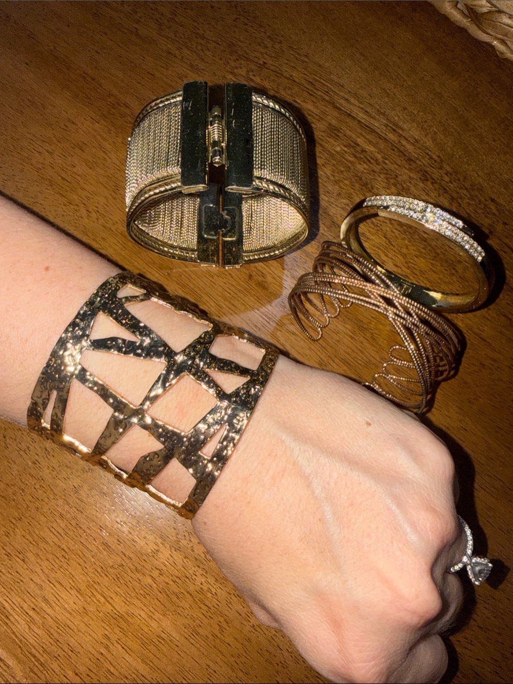 Gold and Rose Gold Wide Cuff Bracelet Set - Fashion Women Jewelry
